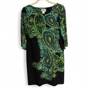 Robbie Bee Petite Paisley Print Sheath Dress - Green & Turquoise - Size PL